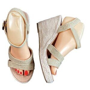 Rope & Canvas Strappy Wedge Espadrille Sandal Sz 7 #42S